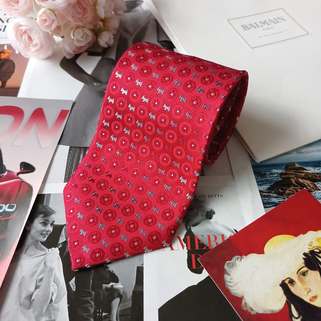 피에르 발망 실크 강아지 모티브 넥타이 9.3cm A+등급 A19806
 상품이미지3