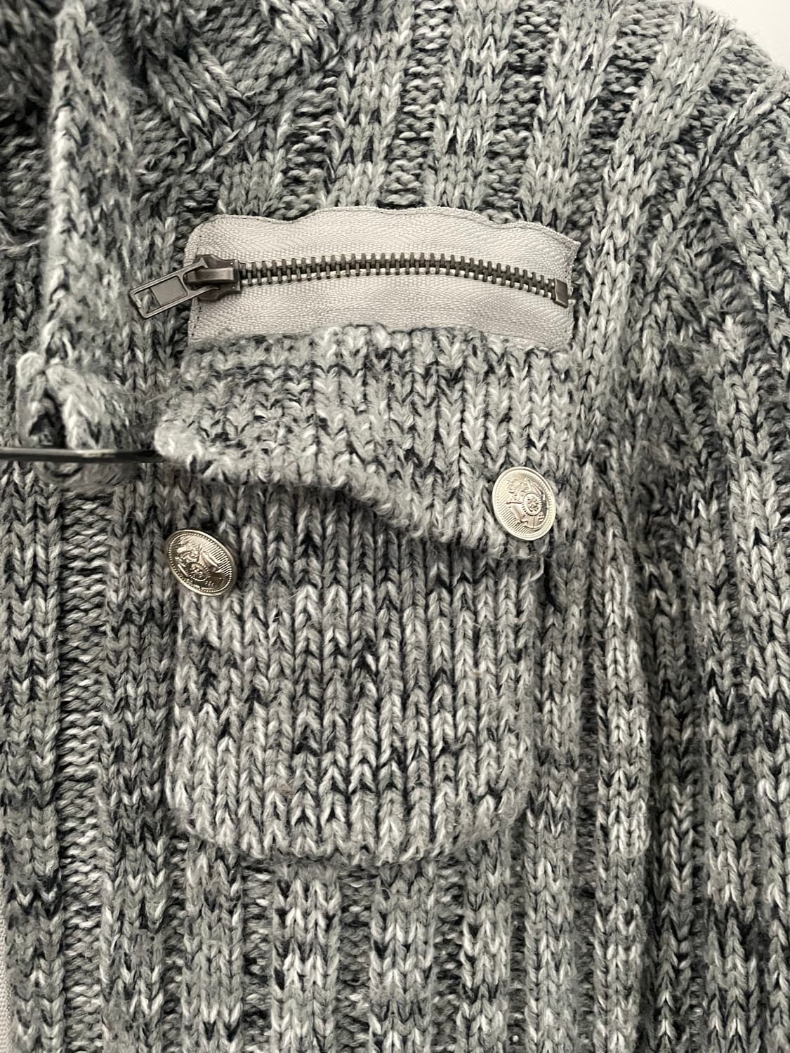 그레이 멜란지 집업 포켓 니트 자켓 상품이미지5