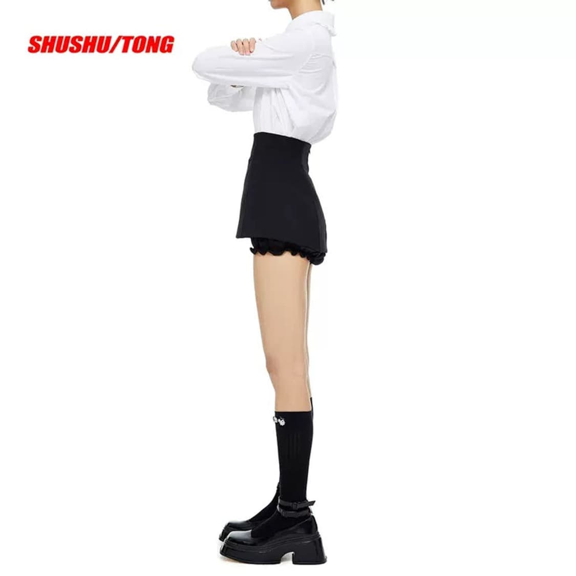 슈슈통 하이웨스트 미니 스커트 팬츠 (블랙) 상품이미지2