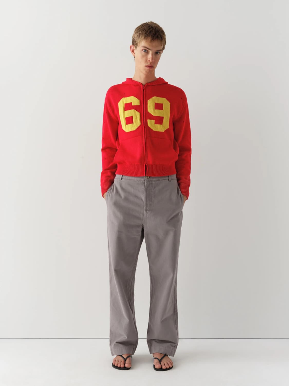 [XS,S,M]기마구아스 69 니트 후드 집업/레드 상품이미지3