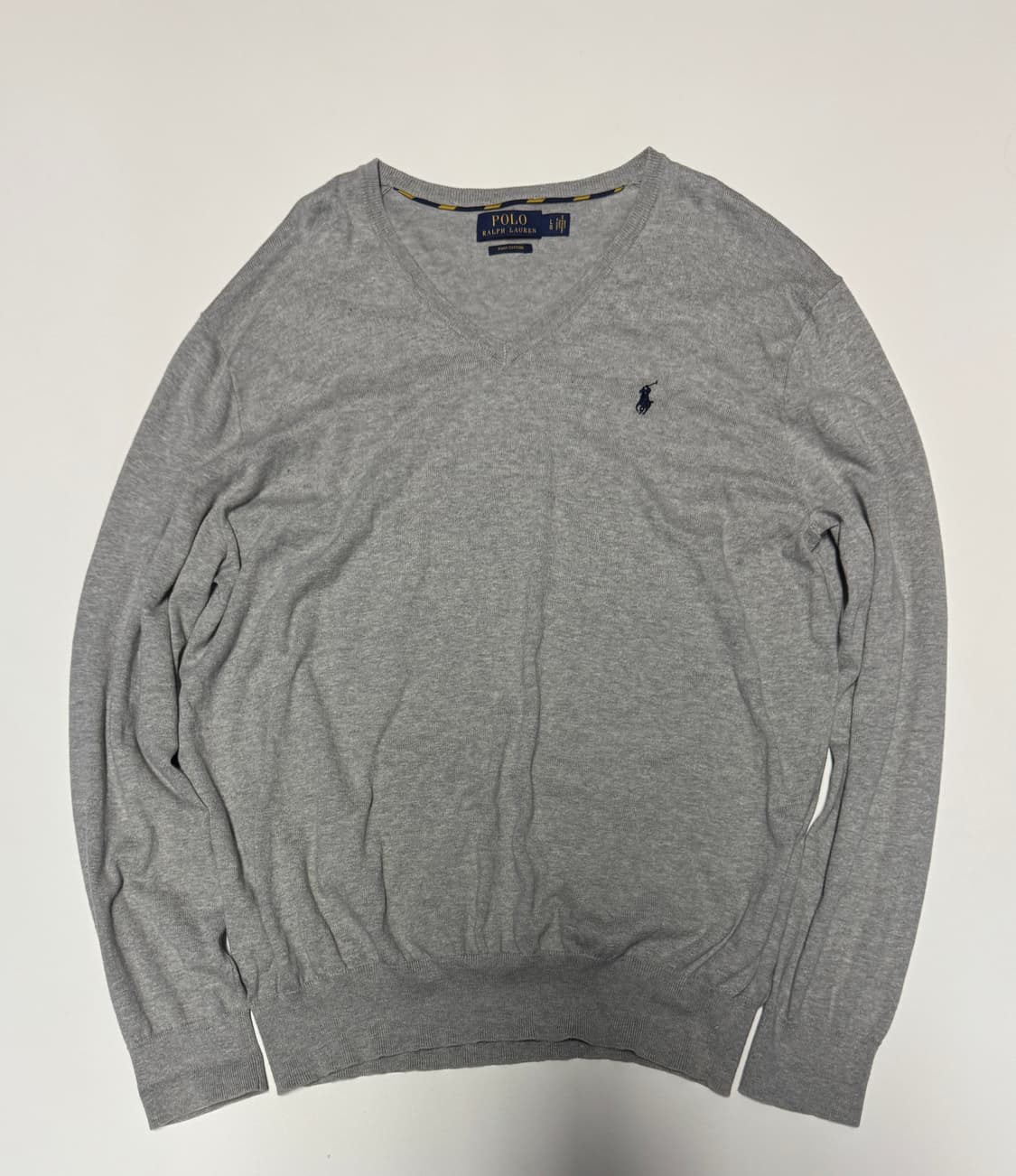 정품!! 폴로 랄프로렌 피마코튼 브이넥 코튼 니트 L 그레이 상품이미지1