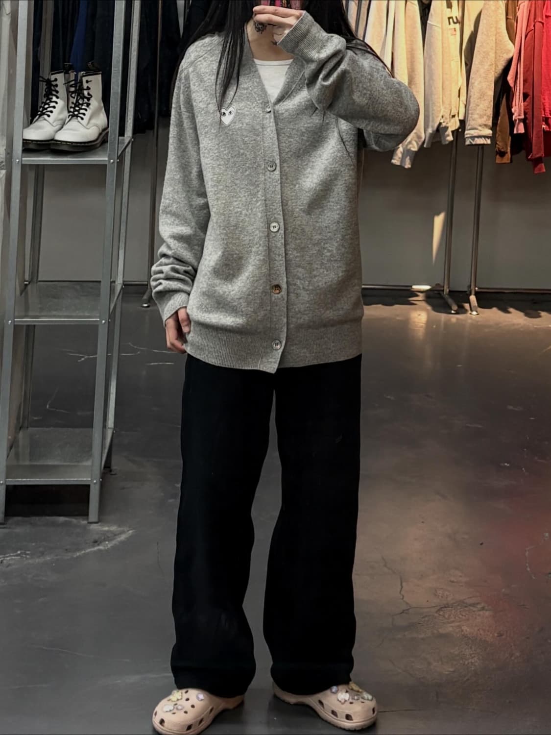 꼼데가르송 화이트 하트와펜 그레이 가디건 A3578 상품이미지1