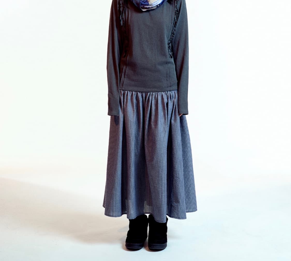DOUBLE BUTTON STRIPE SKIRT NAVY 상품이미지3