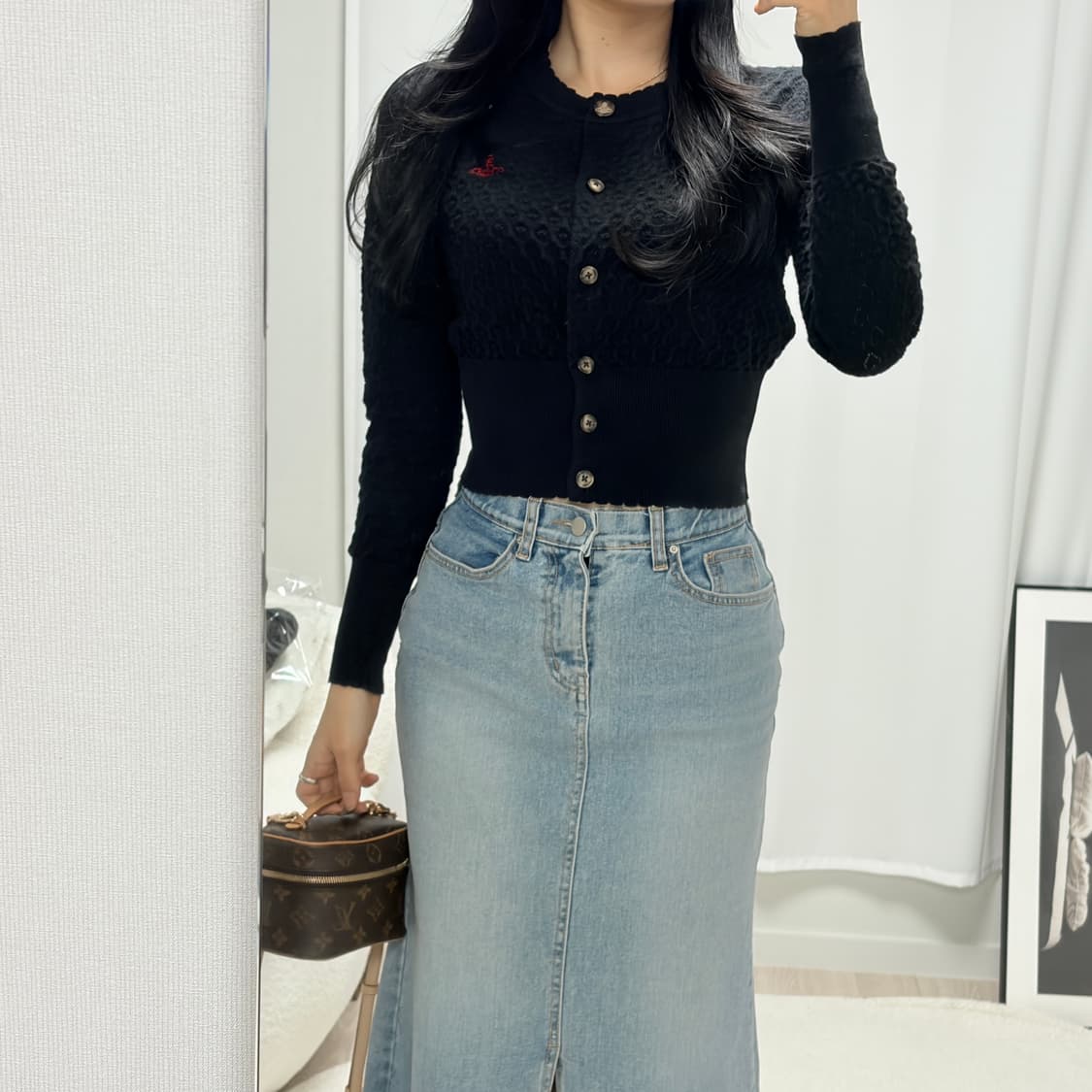 비비안웨스트우드 레드라벨 하트 패턴 크롭 가디건-블랙 상품이미지5