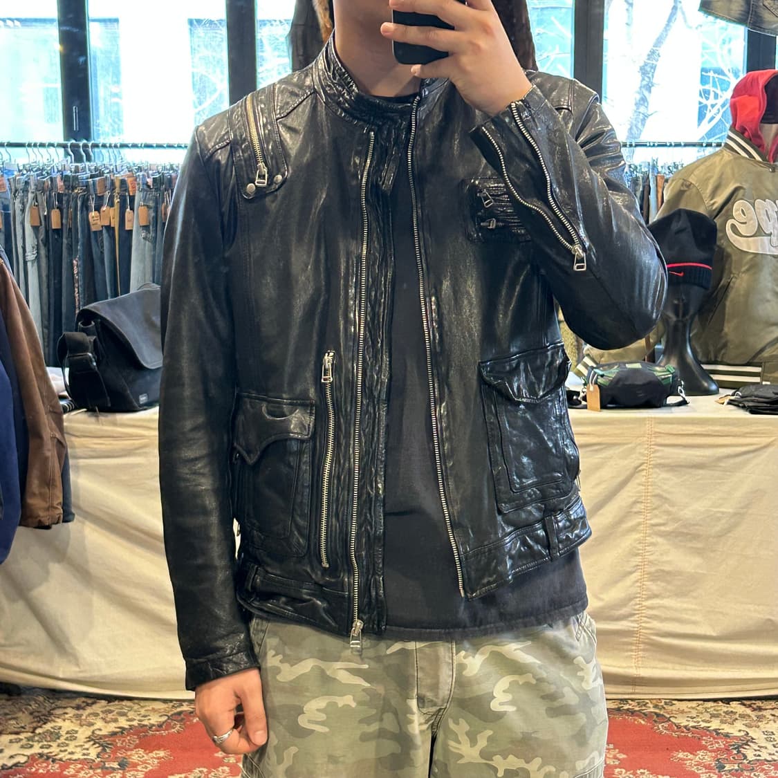 L) 이태리 램스킨 양가죽 멀티 포켓 라이더 자켓 상품이미지9