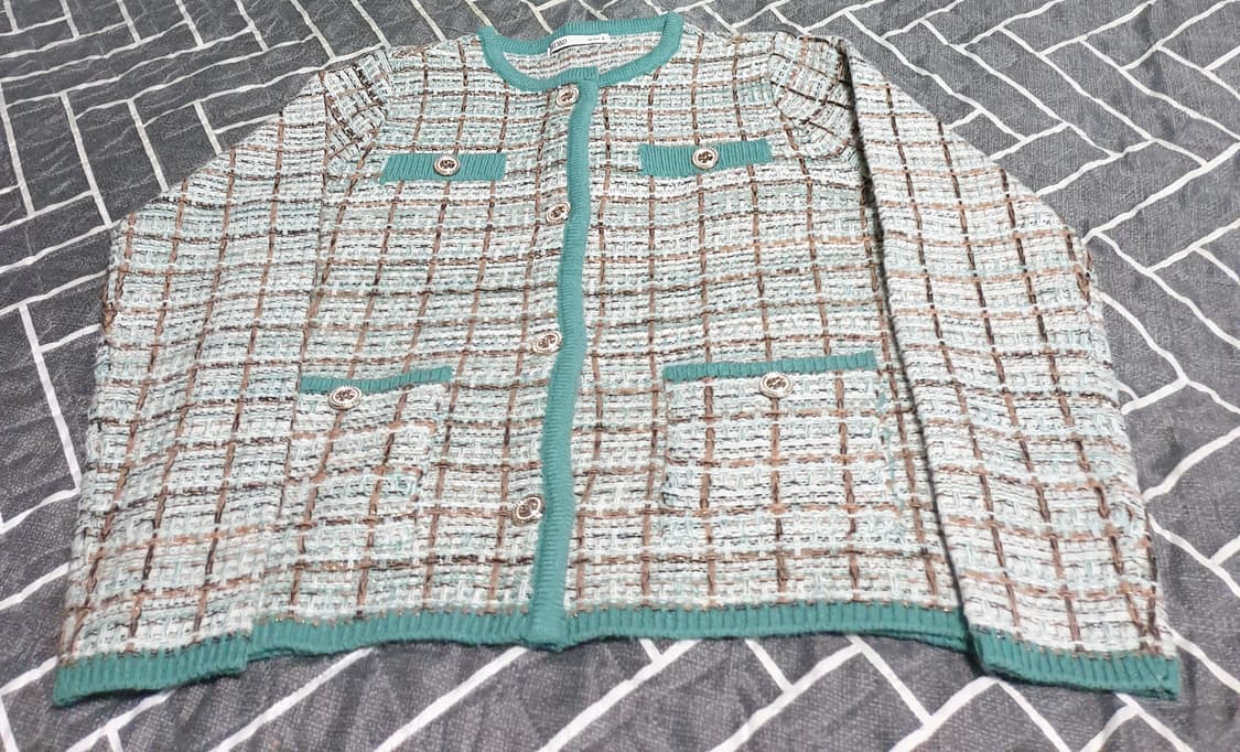 미쏘 럭셔리 트위드 니트 자켓 그린 (S) 상품이미지1