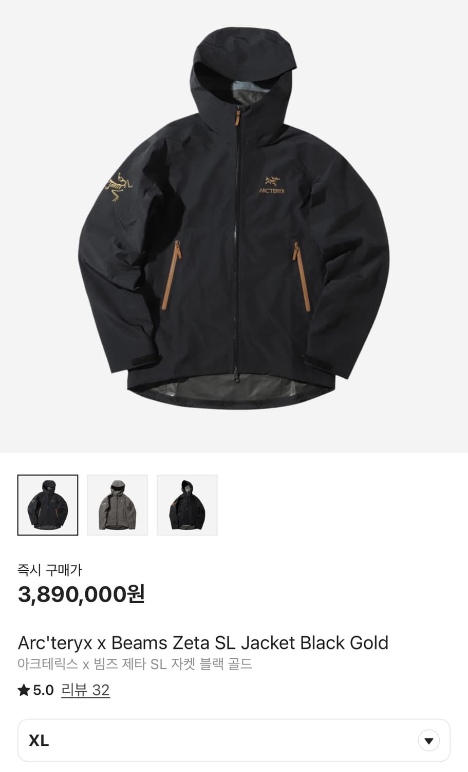 아크테릭스 빔즈 제타sl  Black gold  (XL) Size 새상품 상품이미지1
