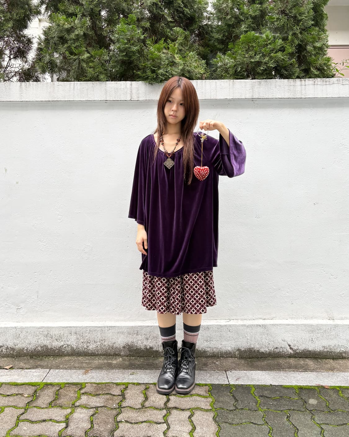 빈티지 퍼플 벨벳 블라우스 원피스 상품이미지1