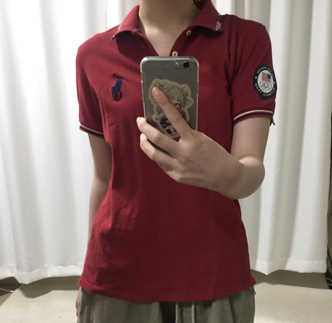 폴로 랄프로렌 레드 USA 올림픽 빅포니 카라 반팔 티 상품이미지1