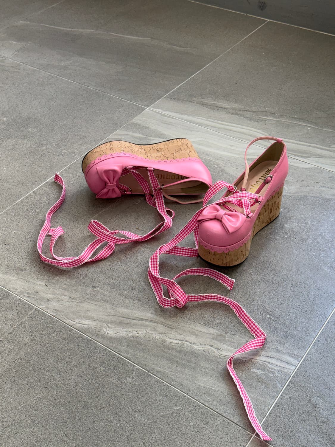 Baroque baby pink ribbon wedge heels 상품이미지5
