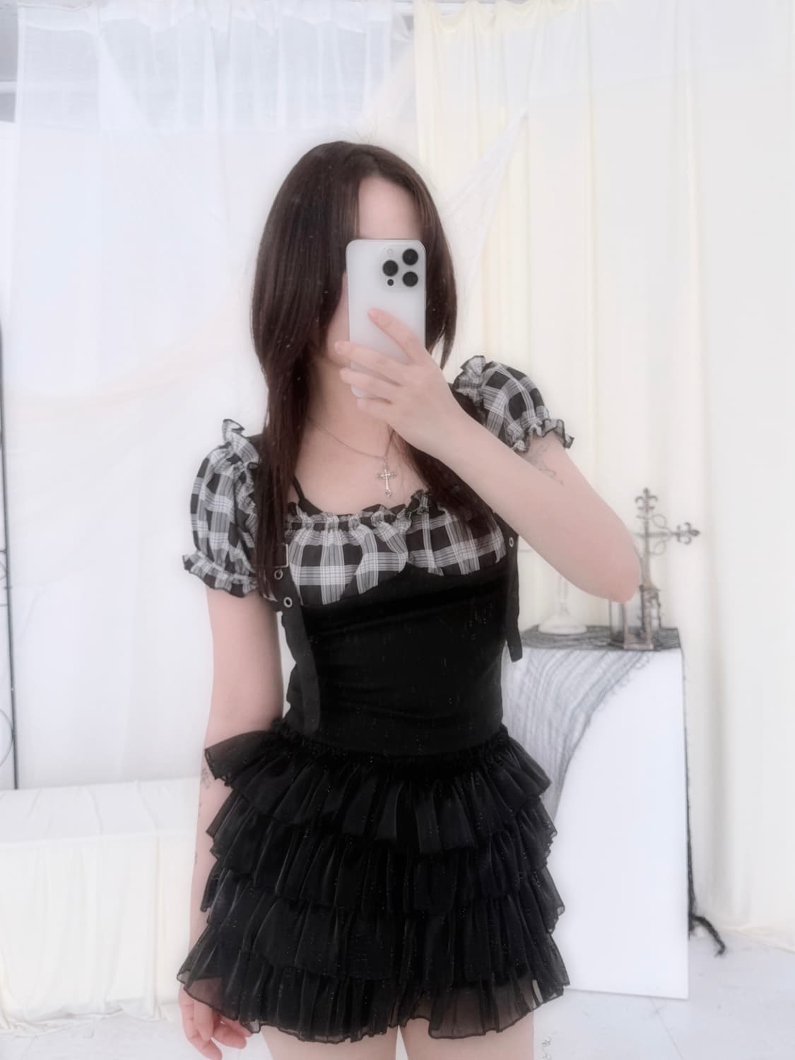 체크 프릴 버클 탑 상품이미지7
