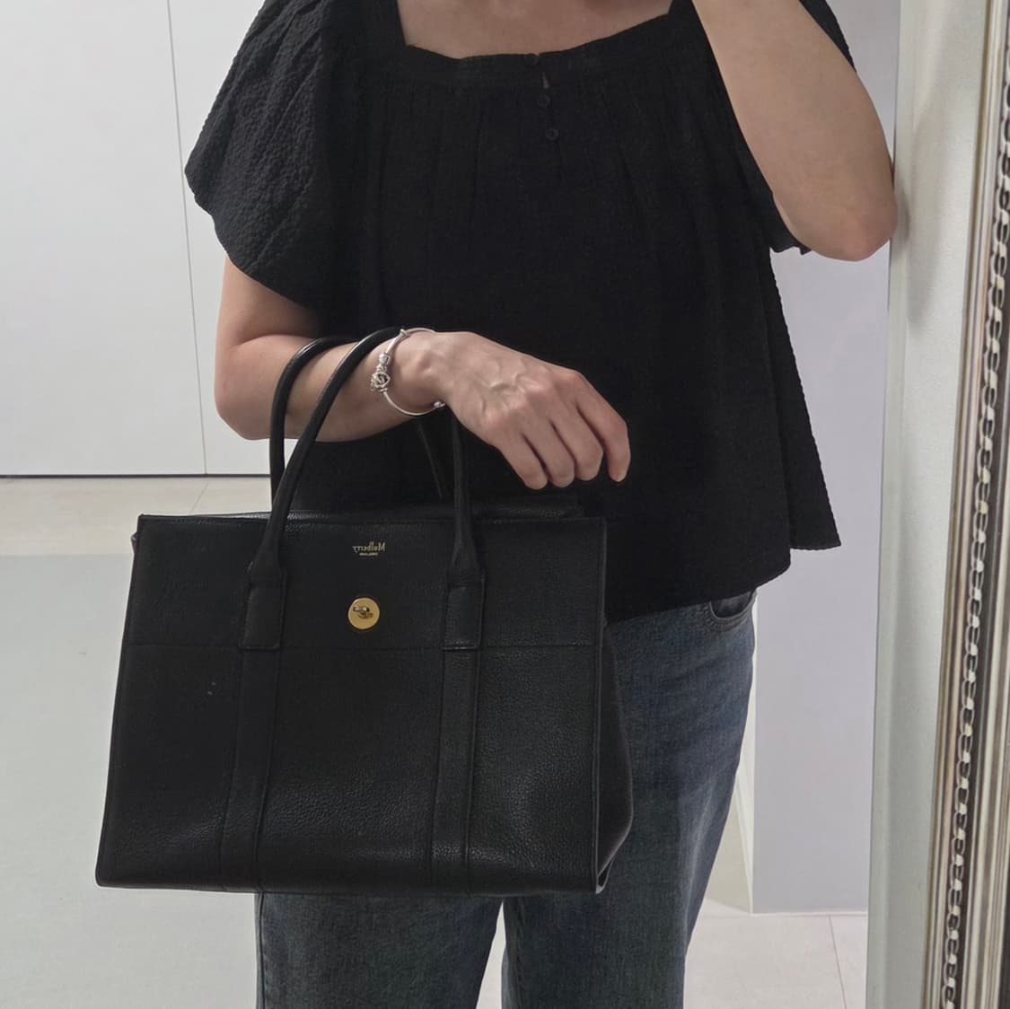 Mulberry 멀버리 정품 뉴베이스워터 금장 블랙 그레인 투웨이 플랩백 상품이미지5