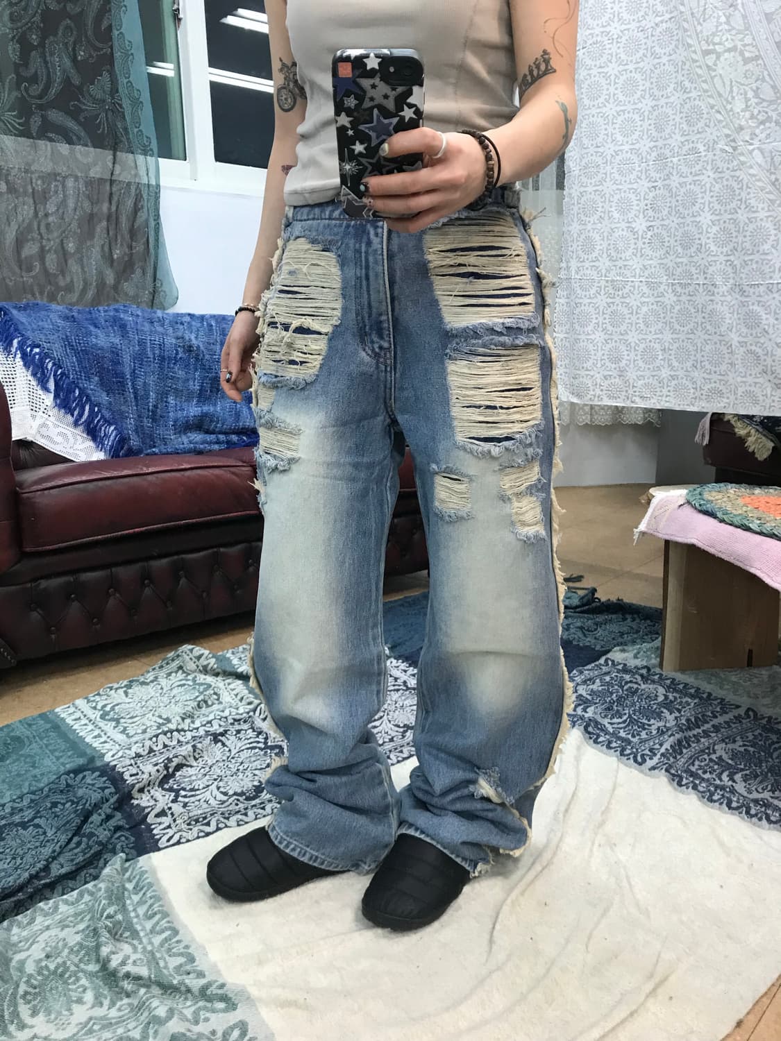 미드나잇무브 디스트로이드 사이드 디테일 데님팬츠  상품이미지1