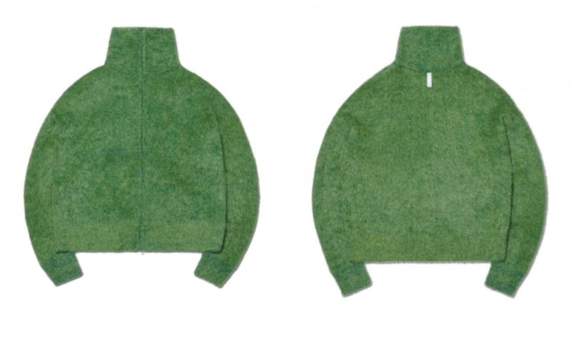 노매뉴얼 하이넥 헤어리 니트 집업 그라스 그린 상품이미지1