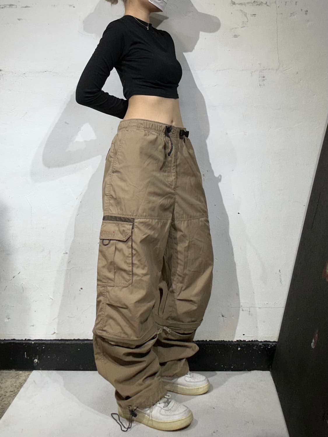 90s 컨버스 베이지 대대장 유틸리티 무릎 절개 와이드 카고 팬츠 L 상품이미지1