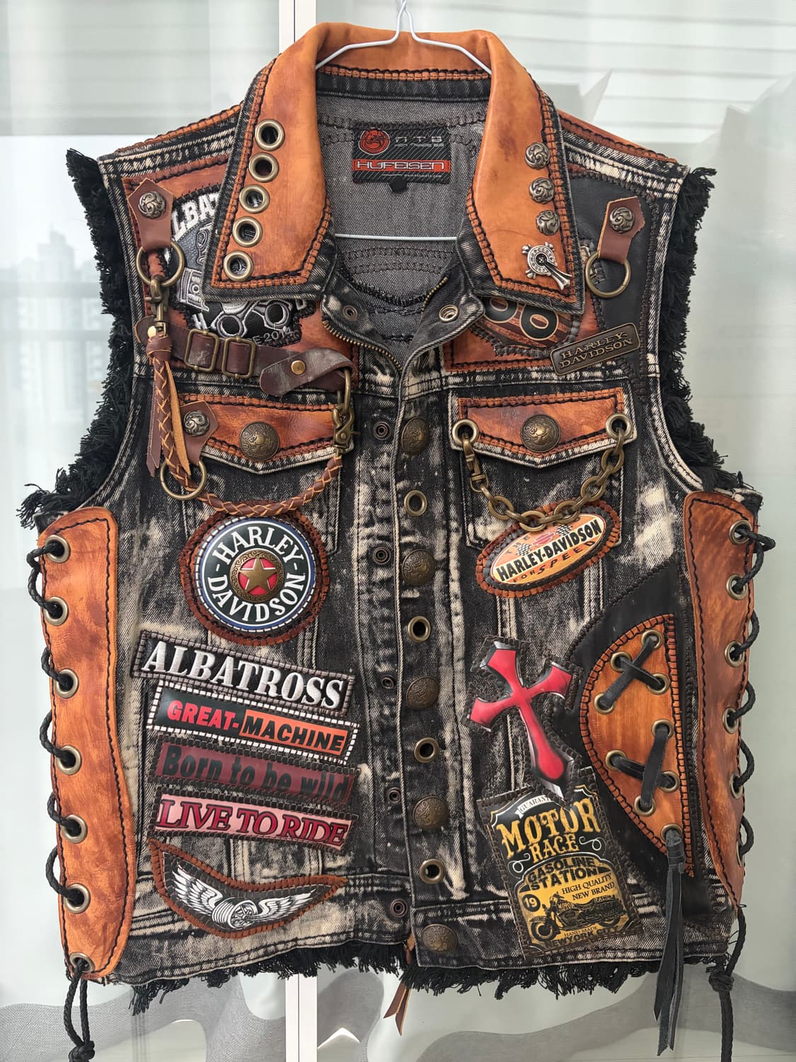 커스텀 바이크 가죽 패치 조끼 XL사이즈 상품이미지1