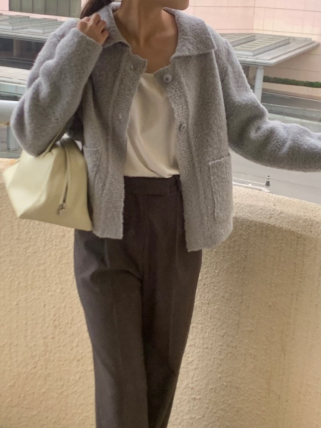 새상품) 르누보 카라 부클 울 가디건 소라 상품이미지2