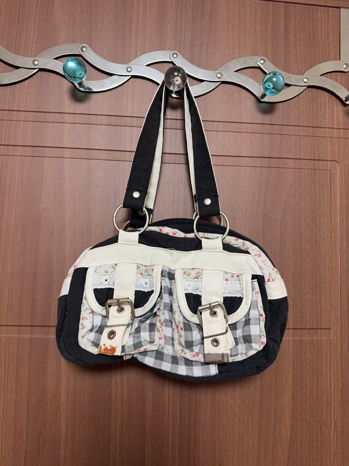 일본 빈티지 모리걸 핸드메이드 체크 플라워 핸드백 토트백 모리 가방 상품이미지1