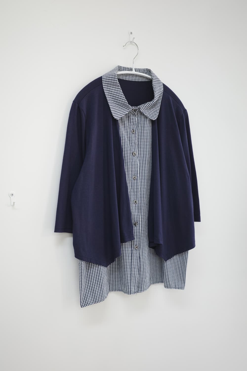 Check cardigan layered T-shirt 상품이미지1