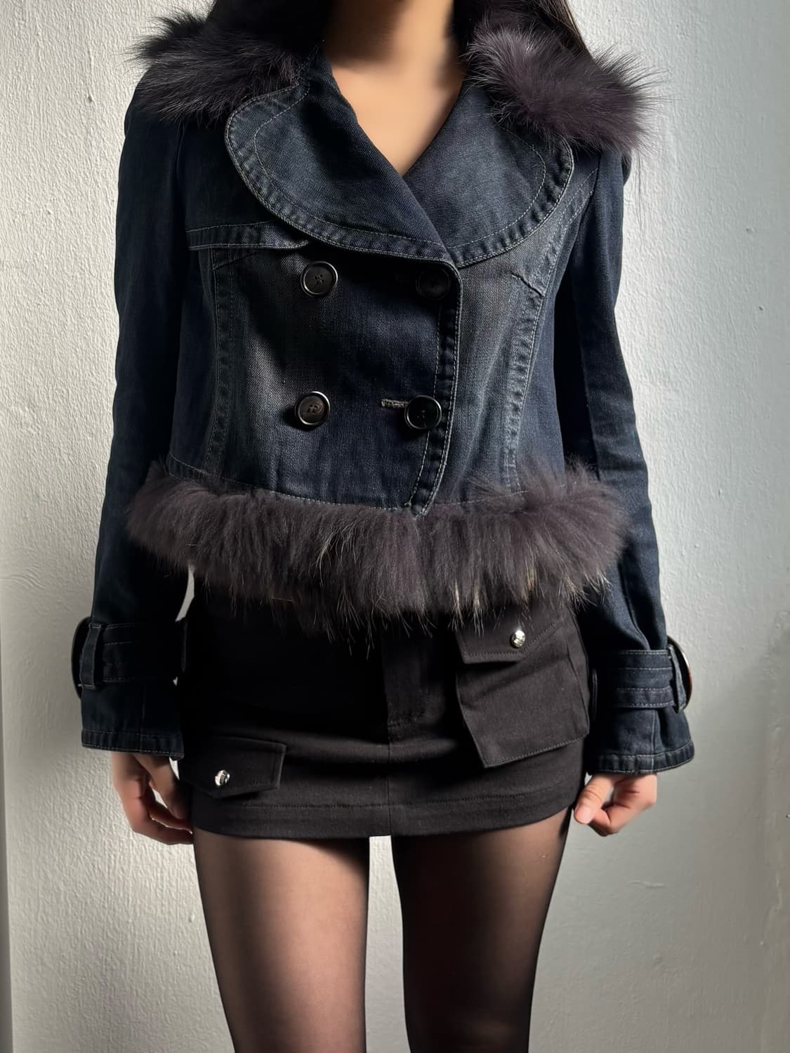 Vintage Fur-Trim Denim Jacket 상품이미지1