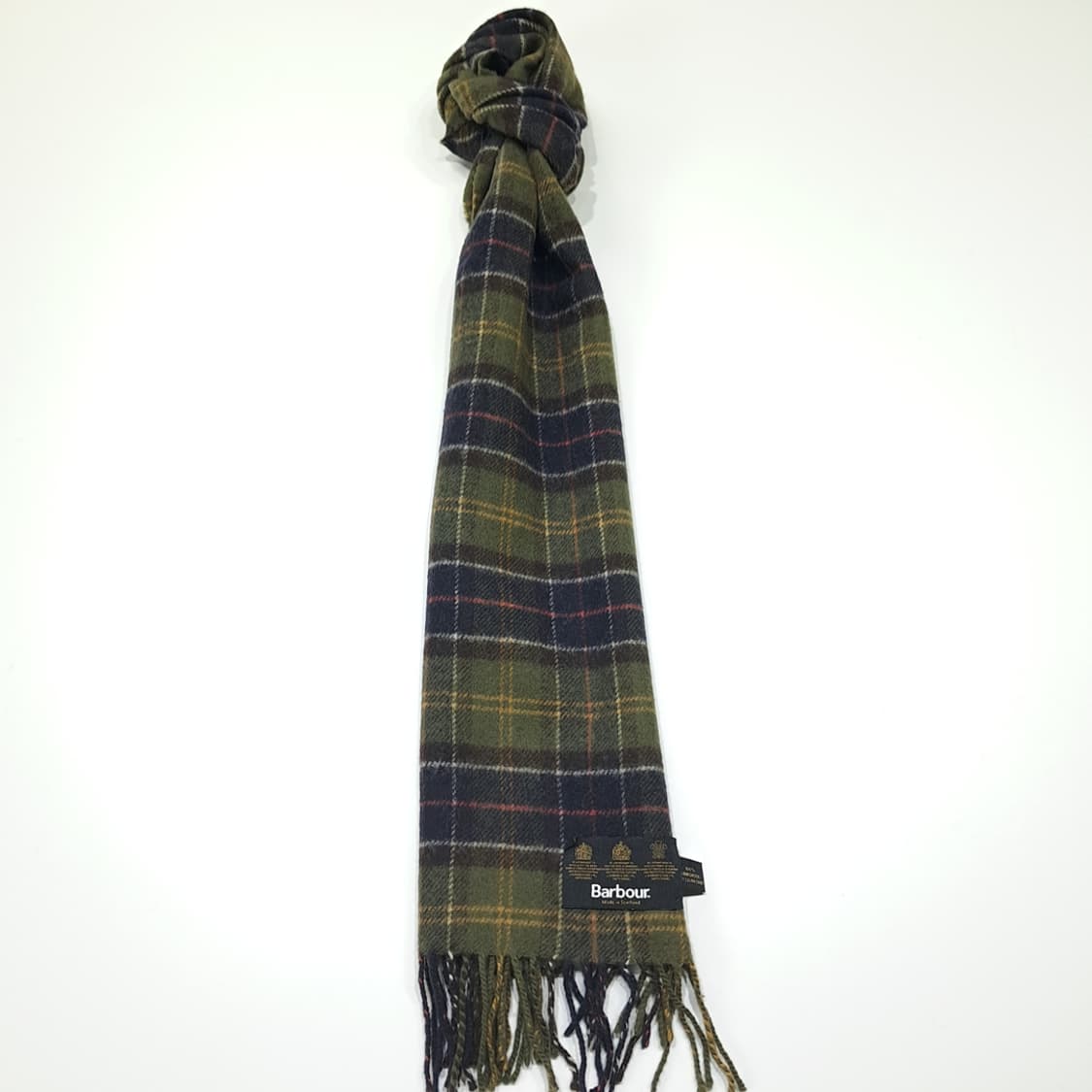 MX488 바버 00s 영국판 램스울 클래식타탄 올리브 머플러 목도리 상품이미지5