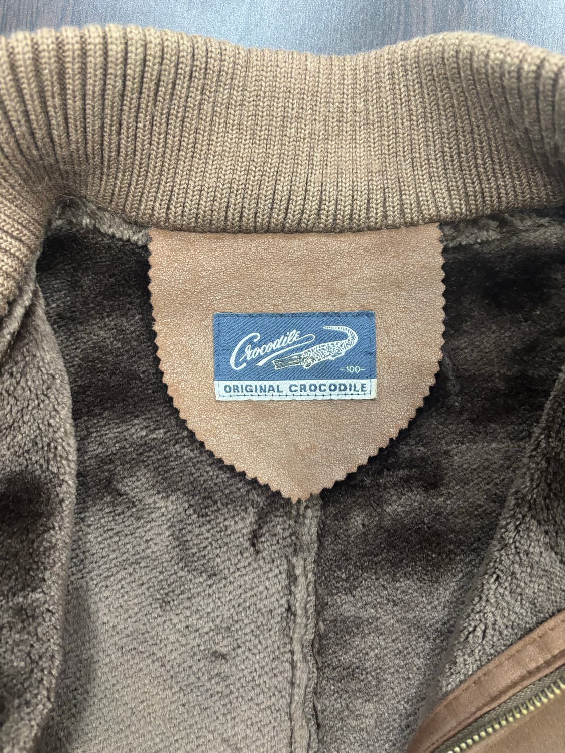 크로커다일 브라운 가죽 니트 배색 점퍼 상품이미지7