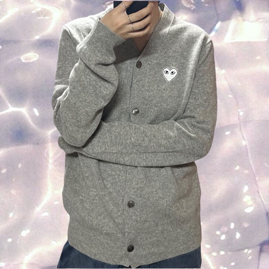 꼼데가르송 화이트 와펜 브이넥 니트 가디건 그레이 XL 상품이미지3