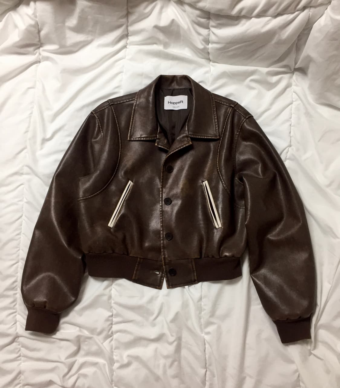 빈티지 워싱 브라운 레더 봄버 자켓 상품이미지3