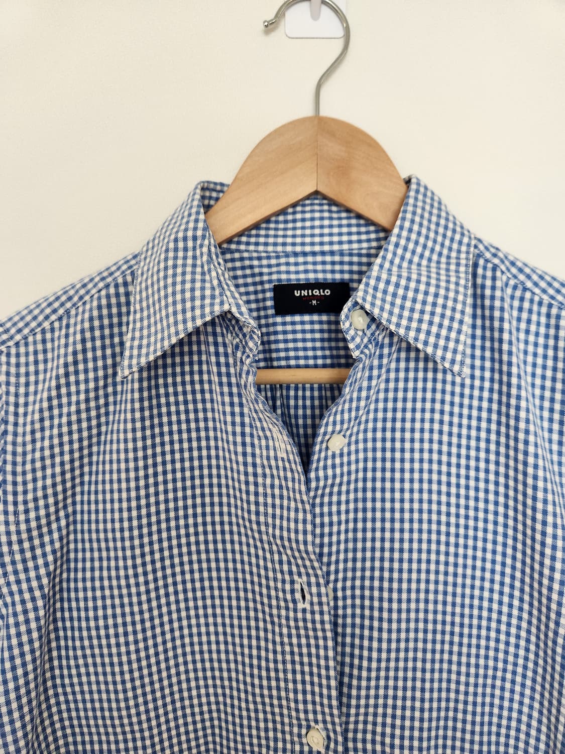 여자 유니클로 하늘색 깅엄체크 셔츠 M 상품이미지2