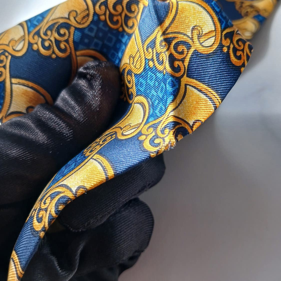 까르뱅 실크 블루 오리엔탈 패턴 넥타이 9.4cm B등급 E800 상품이미지6