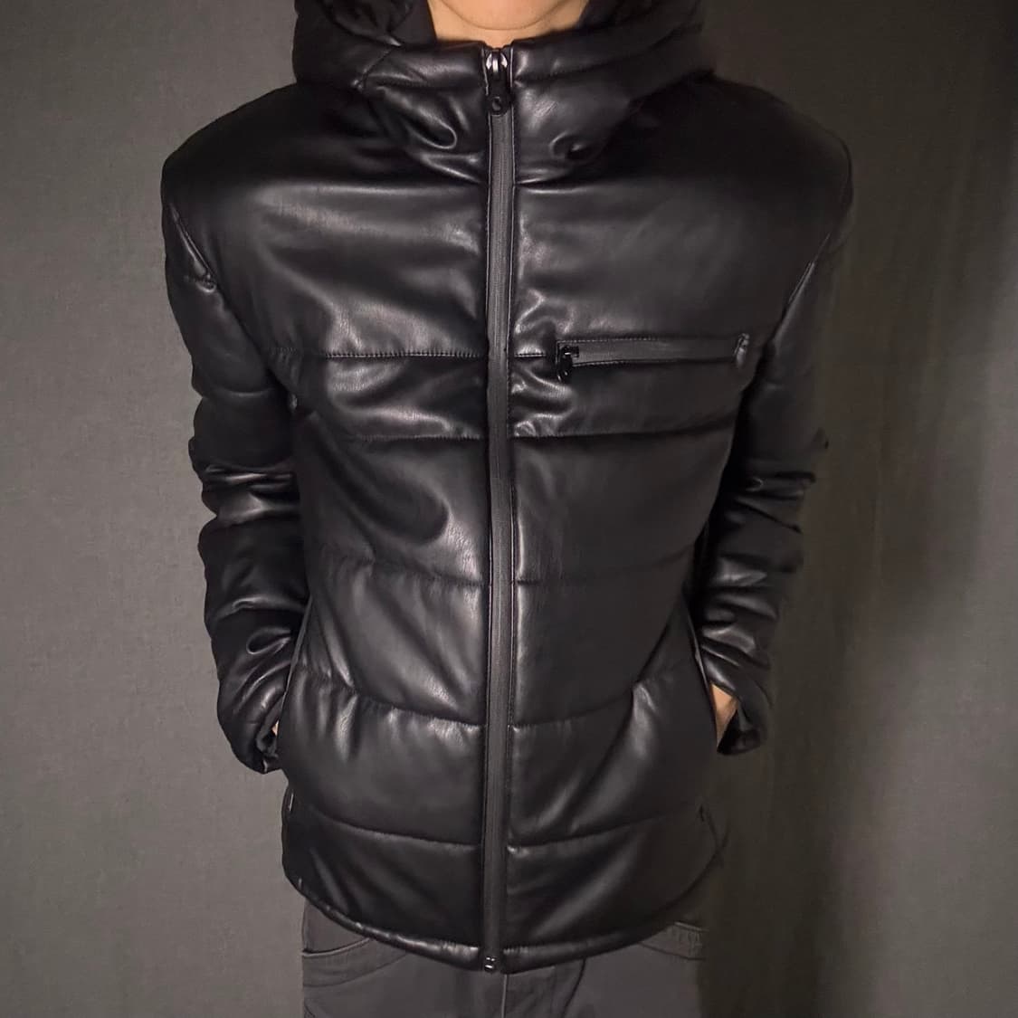 y2k 레더 후드 패딩 상품이미지3