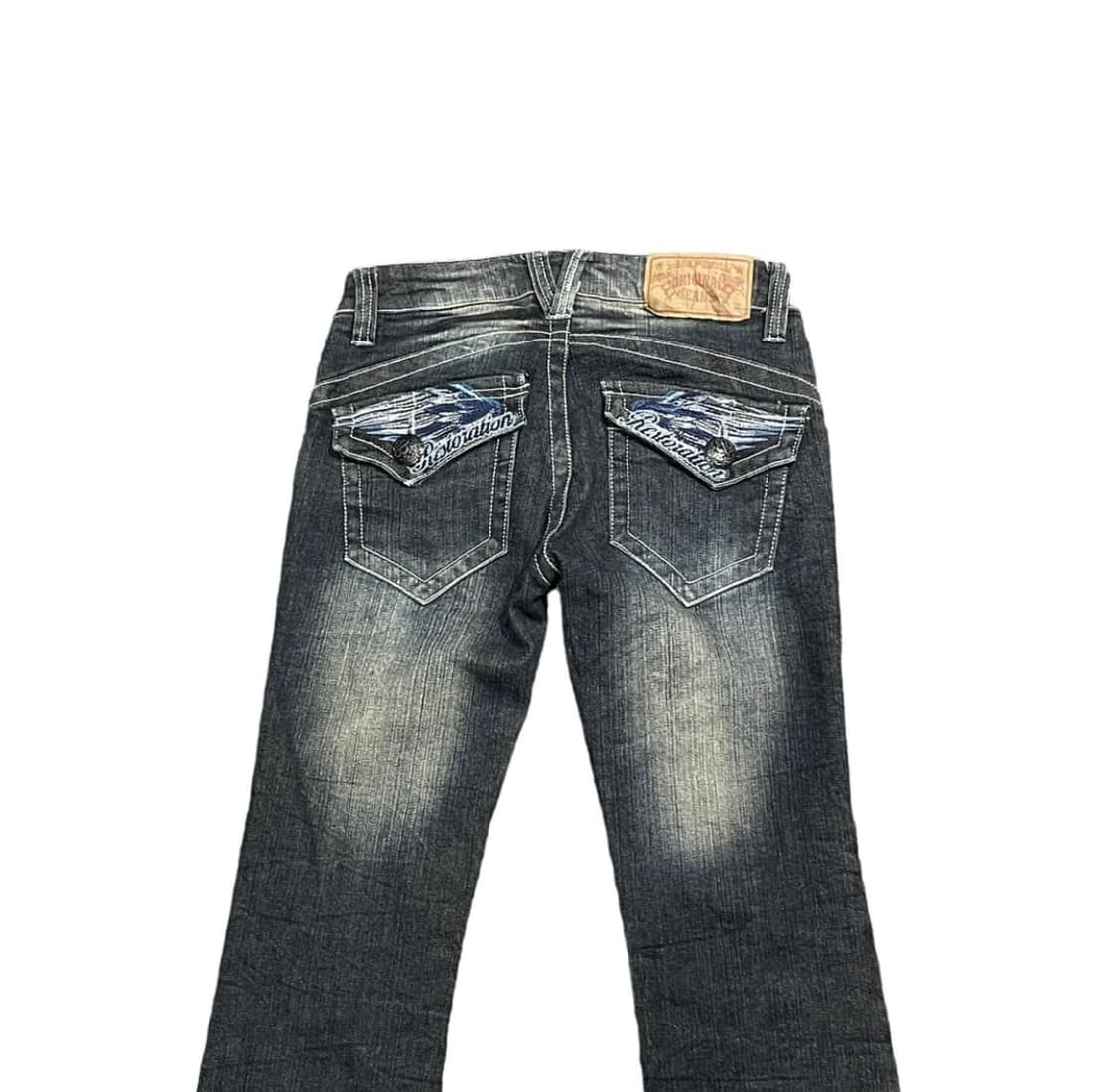 y2k 빈티지 백포켓 자수 디테일 워싱 부츠컷 팬츠 상품이미지4