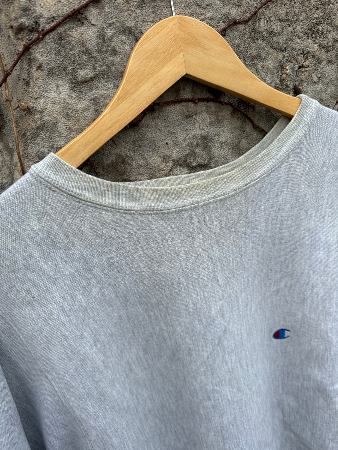 90s 챔피온 빈티지 리버스위브 자수로고 플레인 스웻 셔츠 맨투맨 회색 상품이미지4