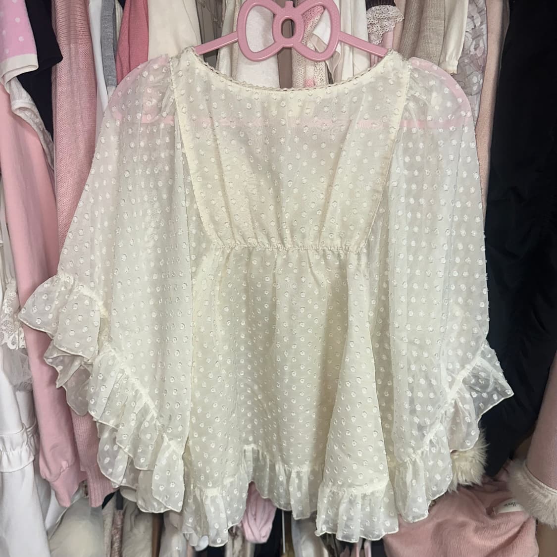 모리걸 도트 쉬폰 레이스 블라우스 일본빈티지 상품이미지2