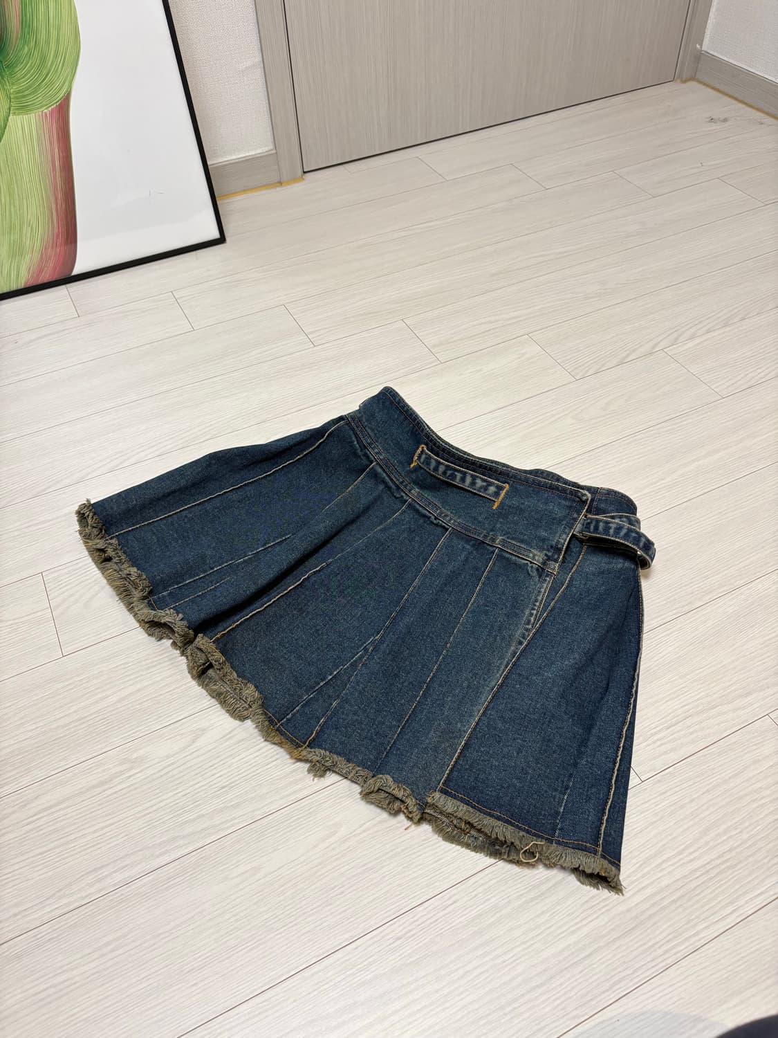 빈티지 데님 플리츠 랩스커트 25인치 상품이미지1