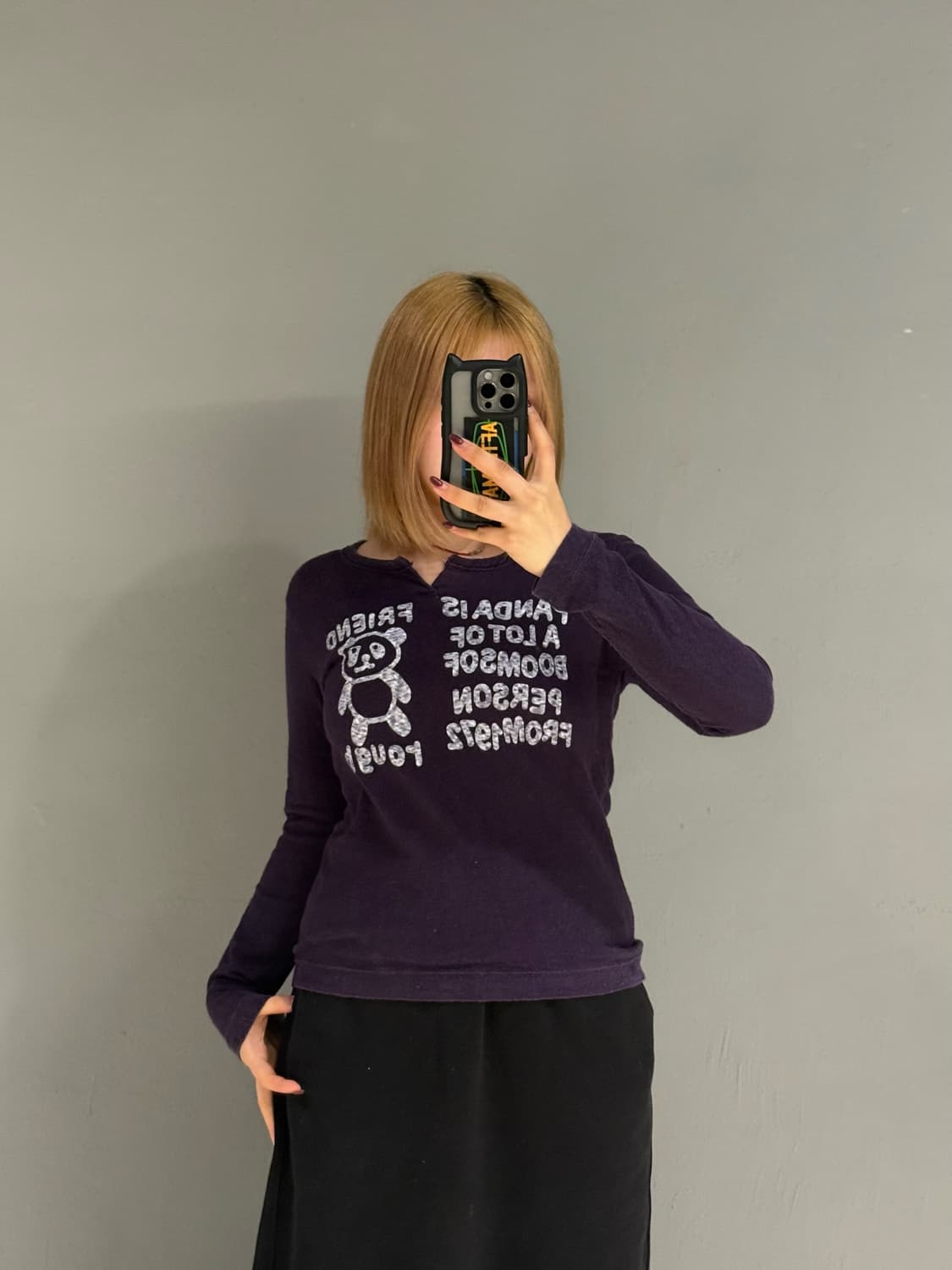 kawaii printing neck slit long sleeve 상품이미지1