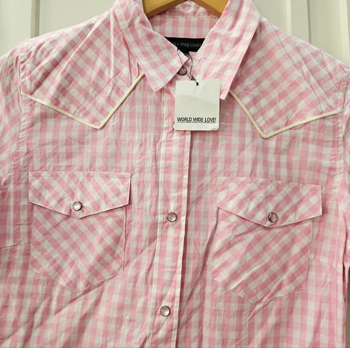 핑크 깅엄체크 반팔 셔츠 상품이미지5