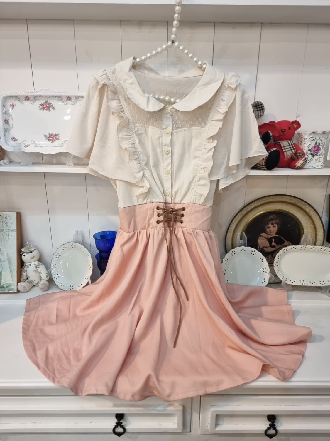 Ank Rouge(앙크루즈) 살구핑크 프릴 코르셋 원피스 상품이미지1