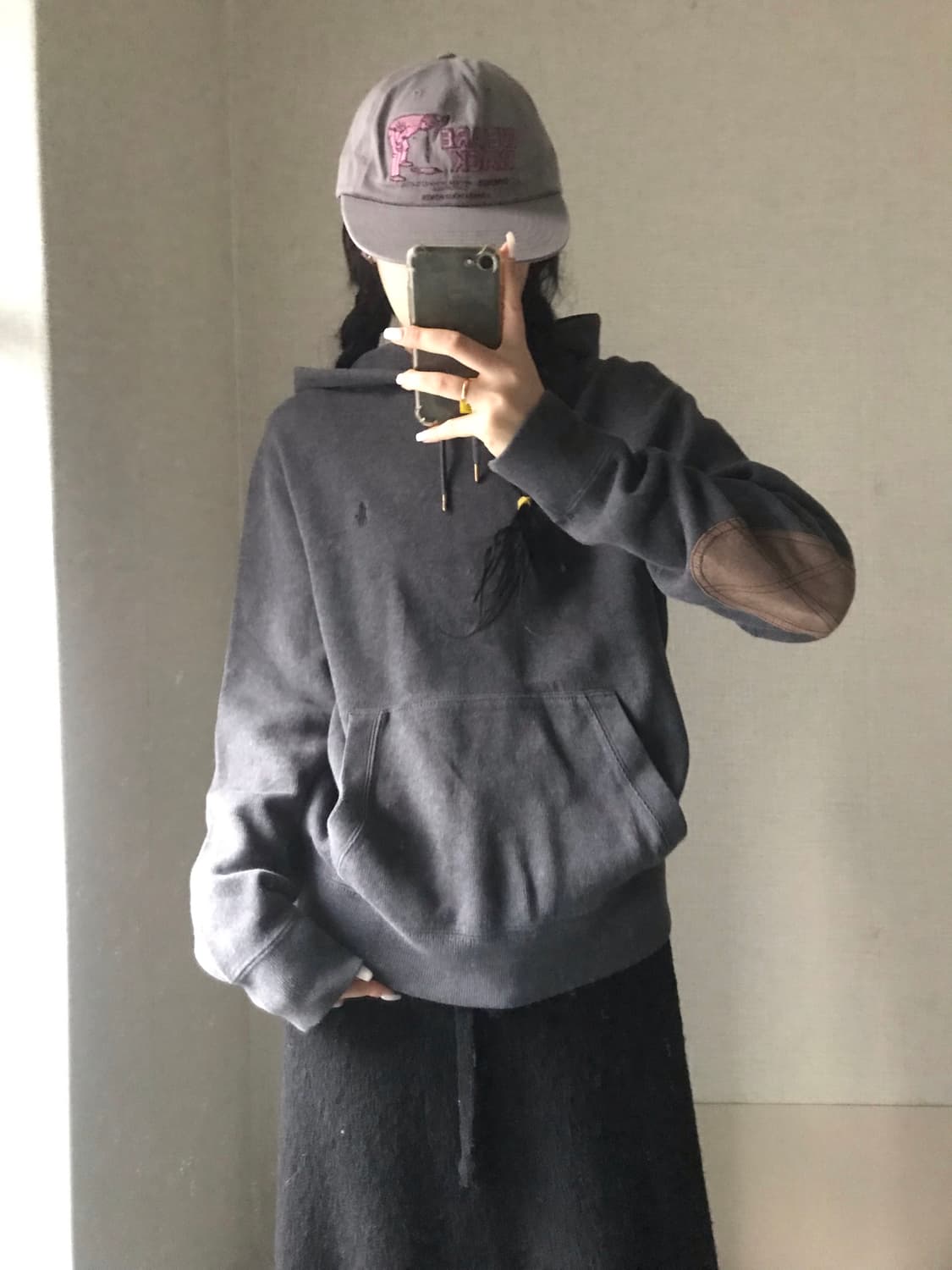 폴로 그레이 엘보패치 후드티 상품이미지2