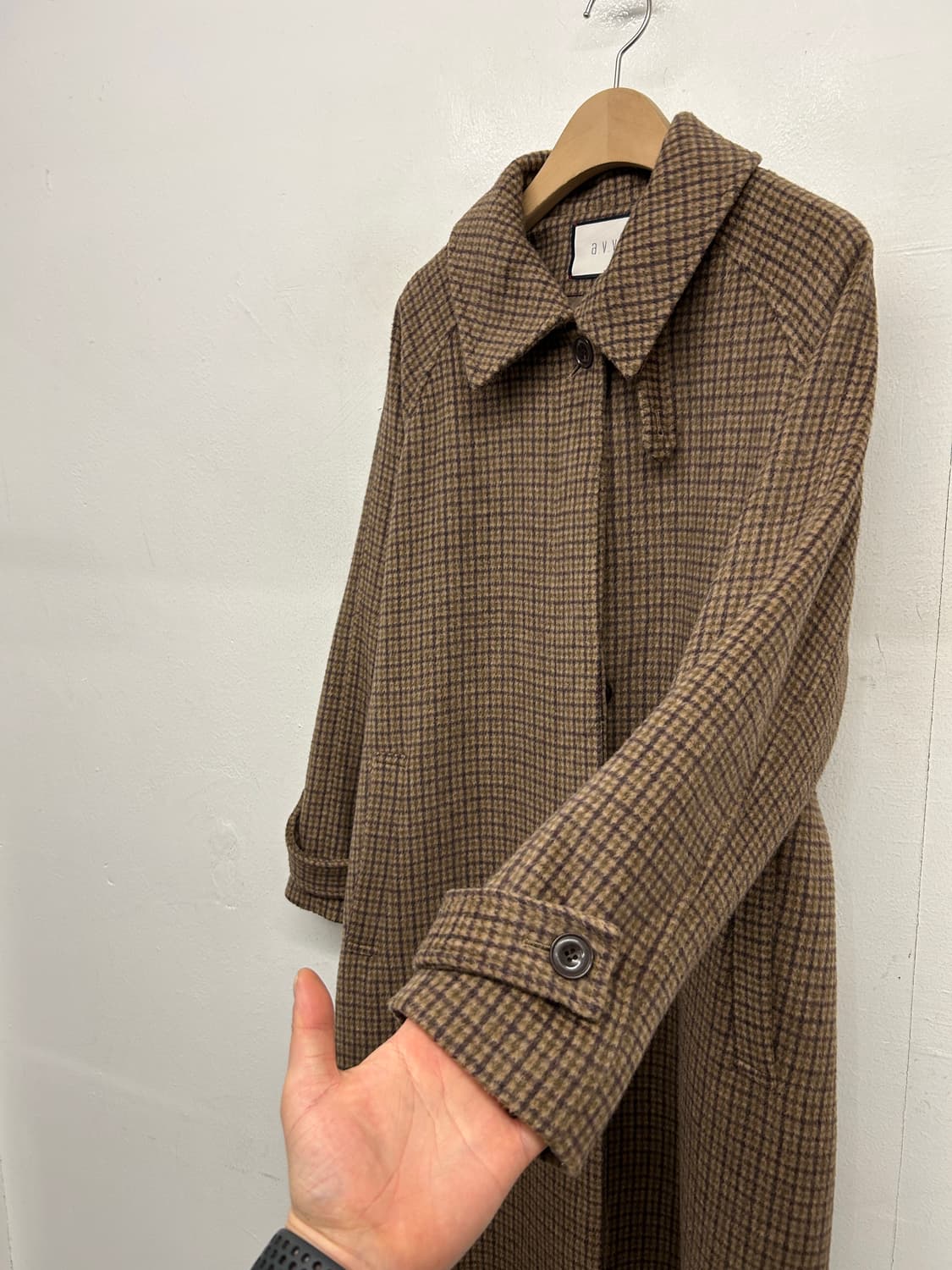 AVV 브라운 캐시미어 체크 롱 코트 상품이미지2