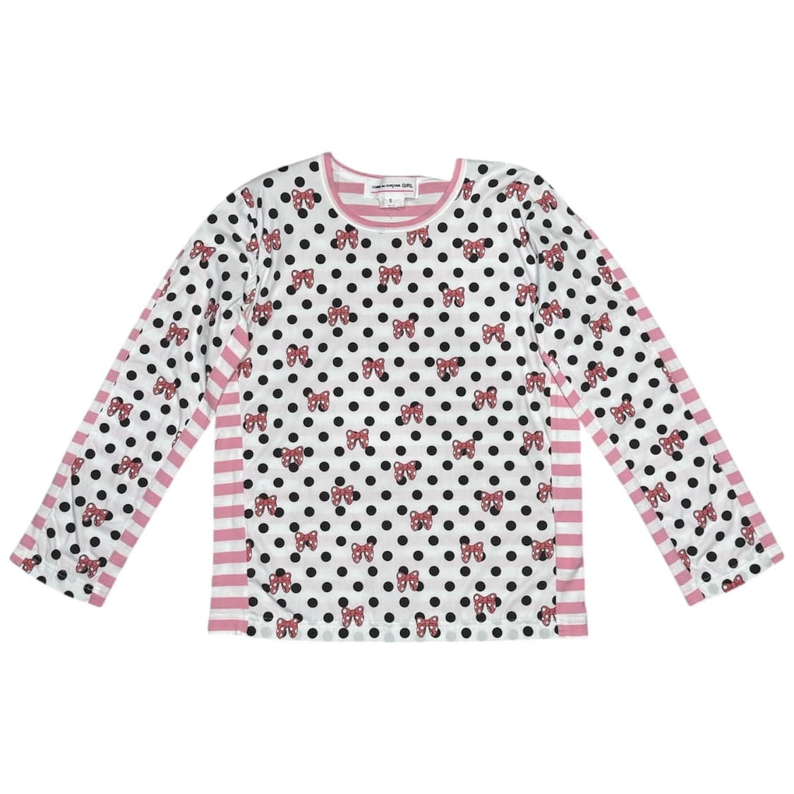 2020 꼼데가르송 x 디즈니 폴카닷 리본 스트라이프 롱슬리브 티셔츠 상품이미지1