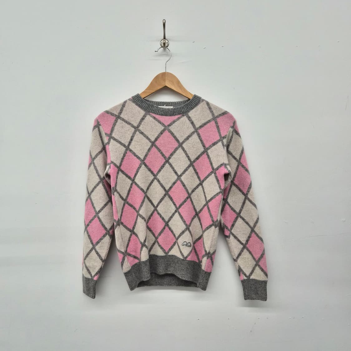 꾸레쥬 핑크 아가일 패턴 니트 스웨터 여성 S 상품이미지1