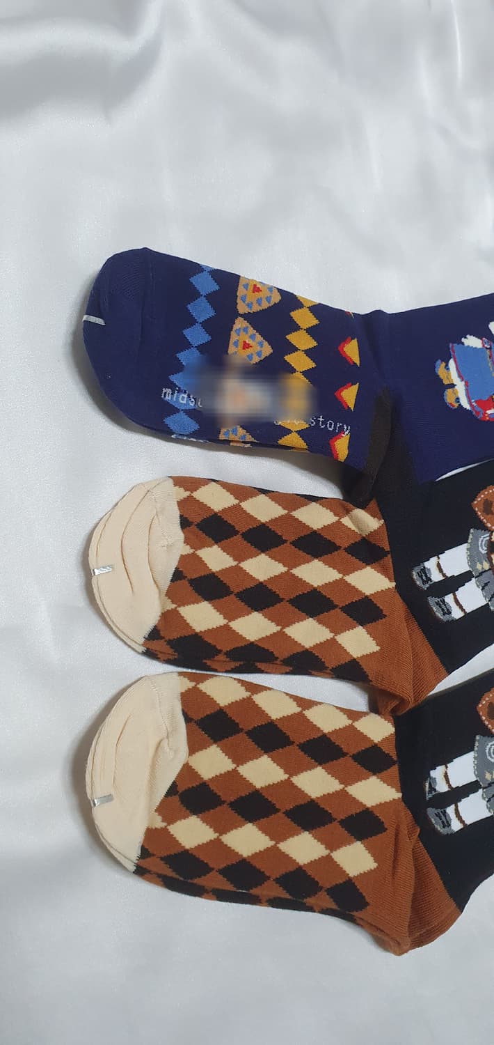 네이비 브라운 고양이 체크 양말 상품이미지6