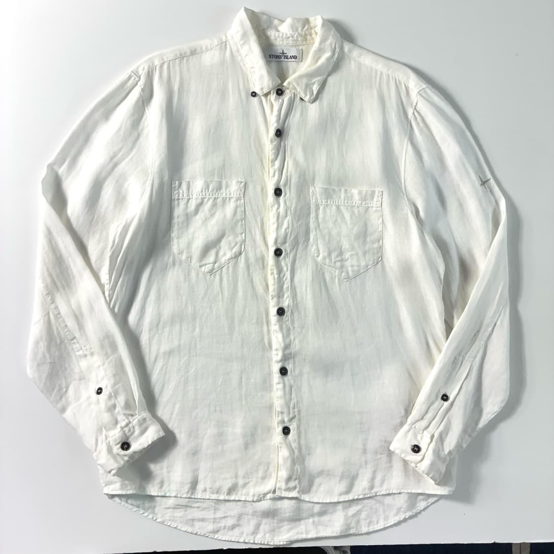 Stone island  스톤 아일랜드 자수 린넨 화이트 포켓 셔츠  상품이미지1