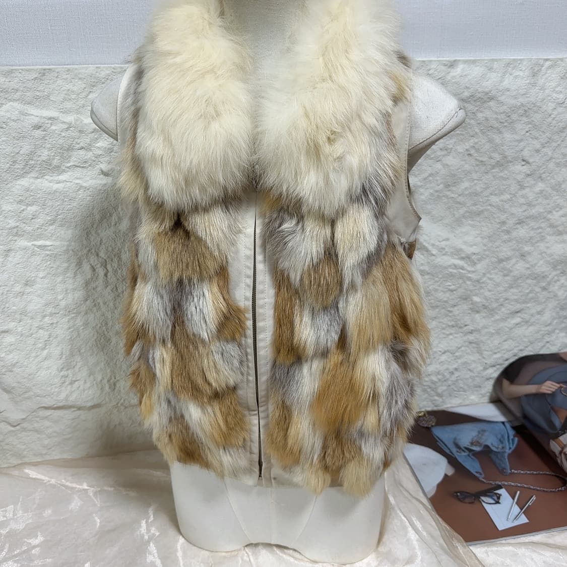 빈티지 붉은 여우털 원색 조끼베스트 상품이미지2