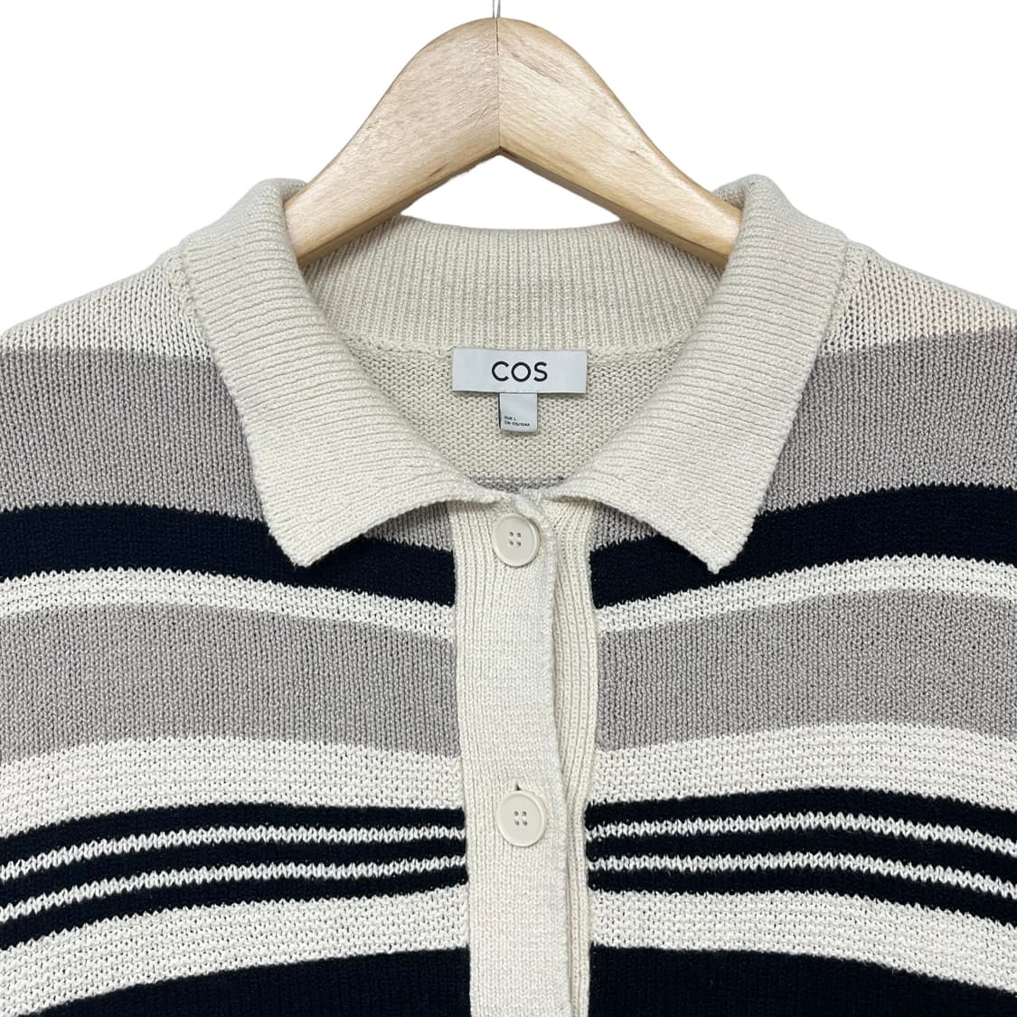 COS 코스 숏 슬리브 스트라이프 반팔 가디건 크림 상품이미지3
