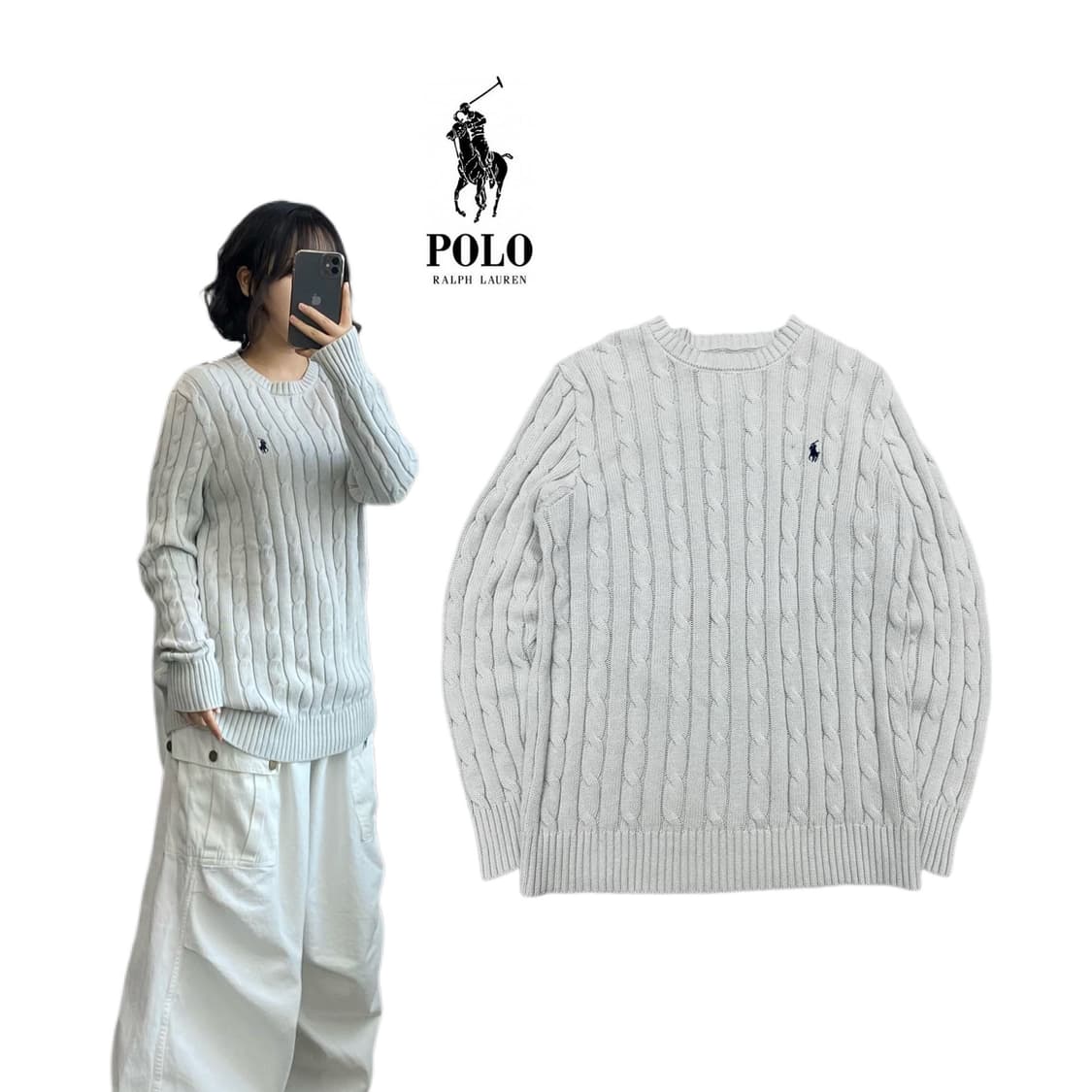 폴로 신형 포니 꽈배기 니트 화이트 상품이미지1