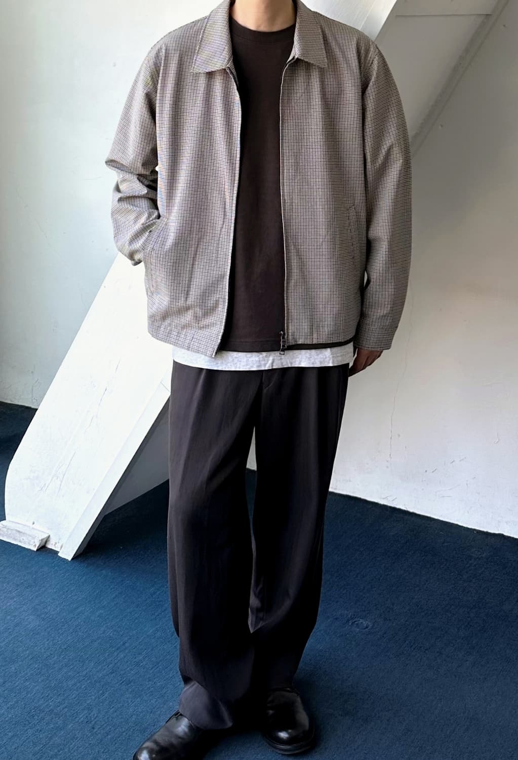 High count rayon poly check 2way zip blo 상품이미지7