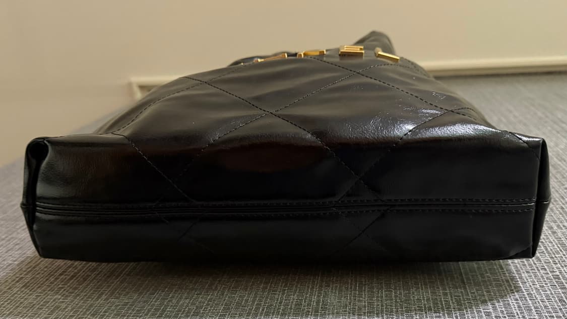 블랙 퀼팅 금장 체인 유광 레더 가죽 토트백 숄더백 쇼퍼백 가방 상품이미지5