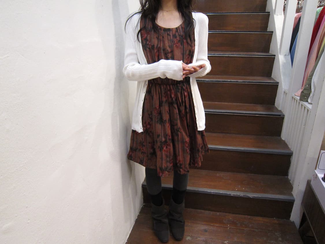 빈티지 슬리브리스 미디 원피스 플라워 패턴 허리 밴딩 디테일 버건디 상품이미지1